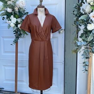 Vegan leather dress caramel color